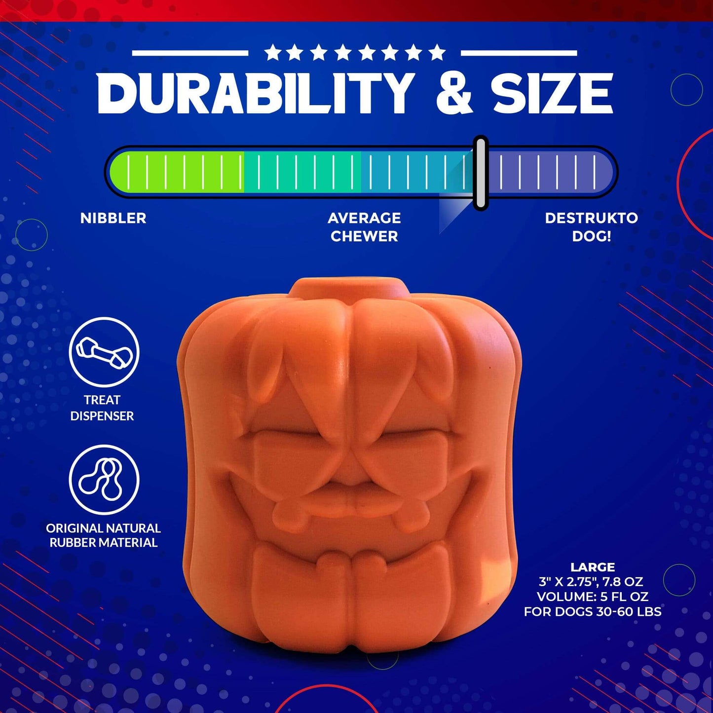 Durable Rubber Chew Toy & Treat Dispenser - Jack O' Lantern eDispener