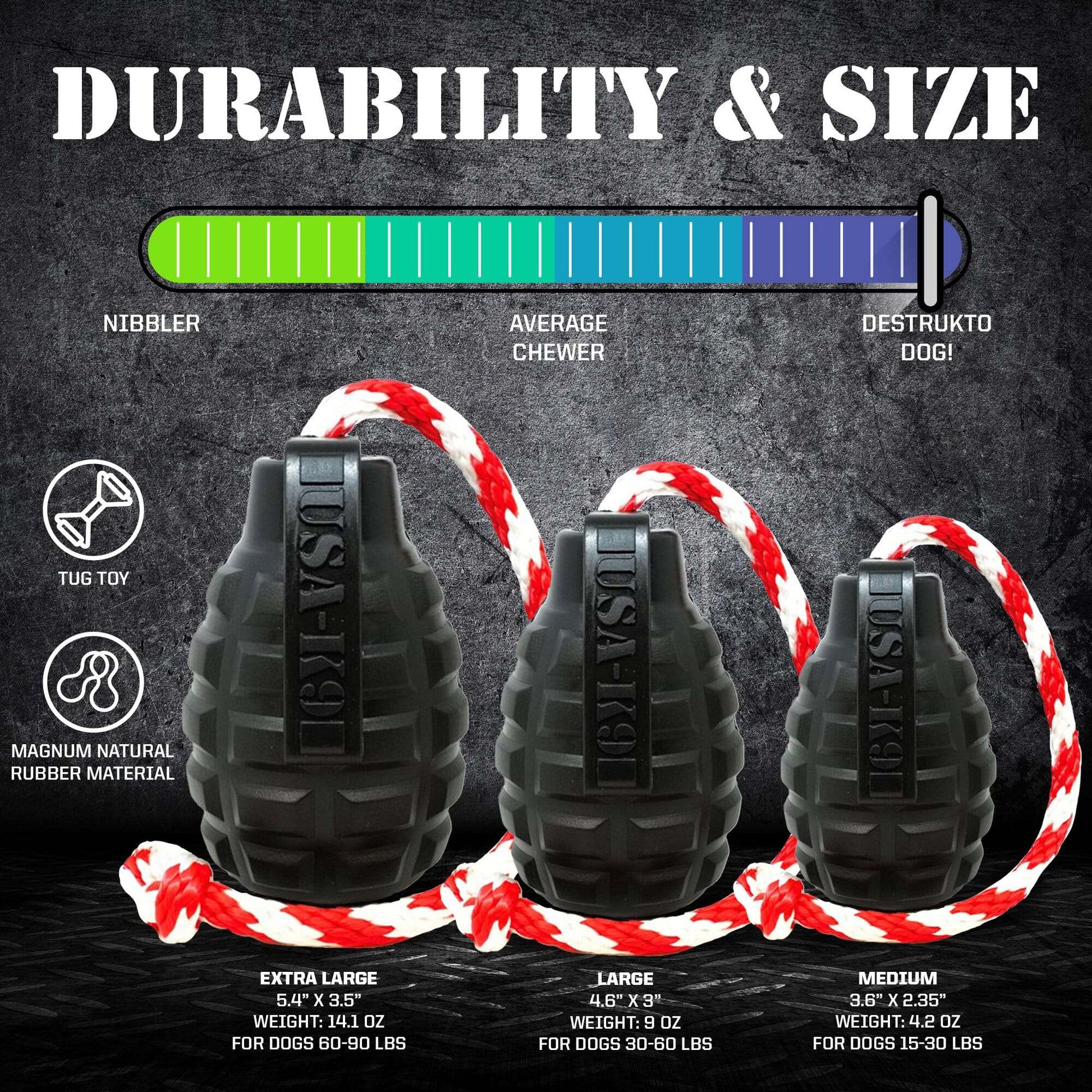 USA-K9 Magnum Grenade: Durable Rubber Chew and Treat Dispenser Toy!