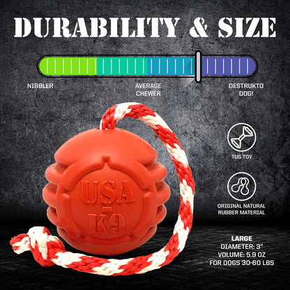 USA-K9 Stars and Stripes red durable rubber chew toy for large dogs
