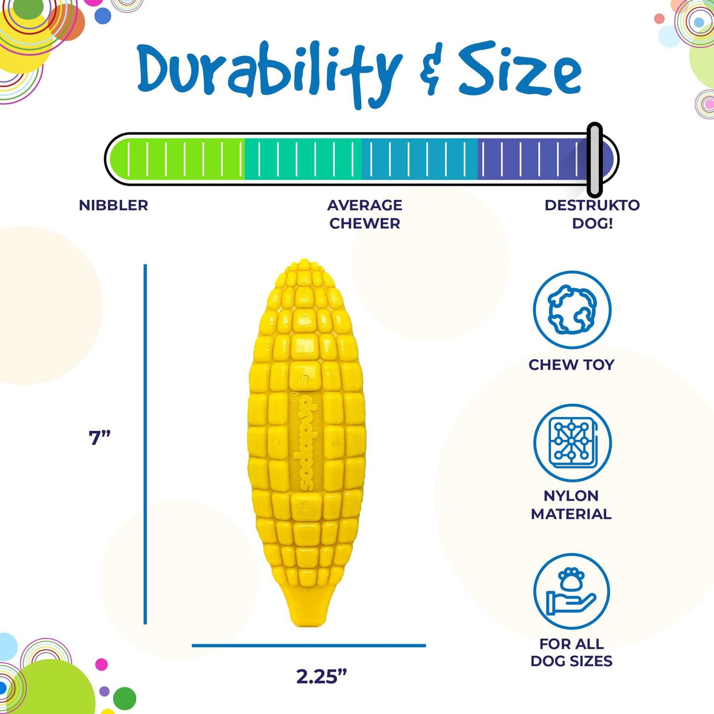 Corn on the Cob Nylon Dog Toy - USA Made Heavy Chewer Durable Chew Toy