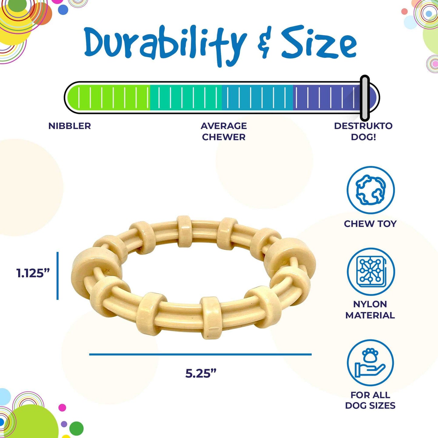 Chicken Flavored Teething Ring USA made durable nylon chew toy for aggressive chewers and puppies