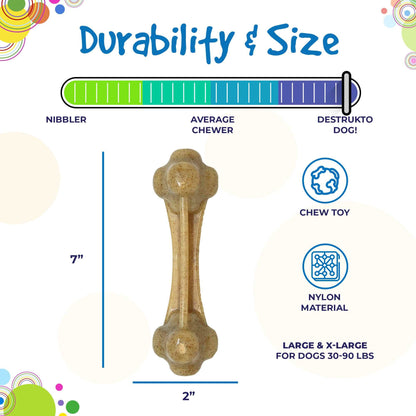 Knuckle Bone Ultra Durable Nylon Dog Chew Toy for aggressive chewers, 7-inch brown nylon bone, tough chew toy for dogs 30-90 lbs