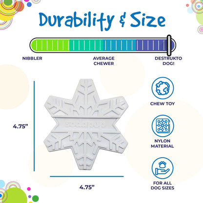 White snowflake-shaped nylon dog chew toy for aggressive chewers, durable and USA made