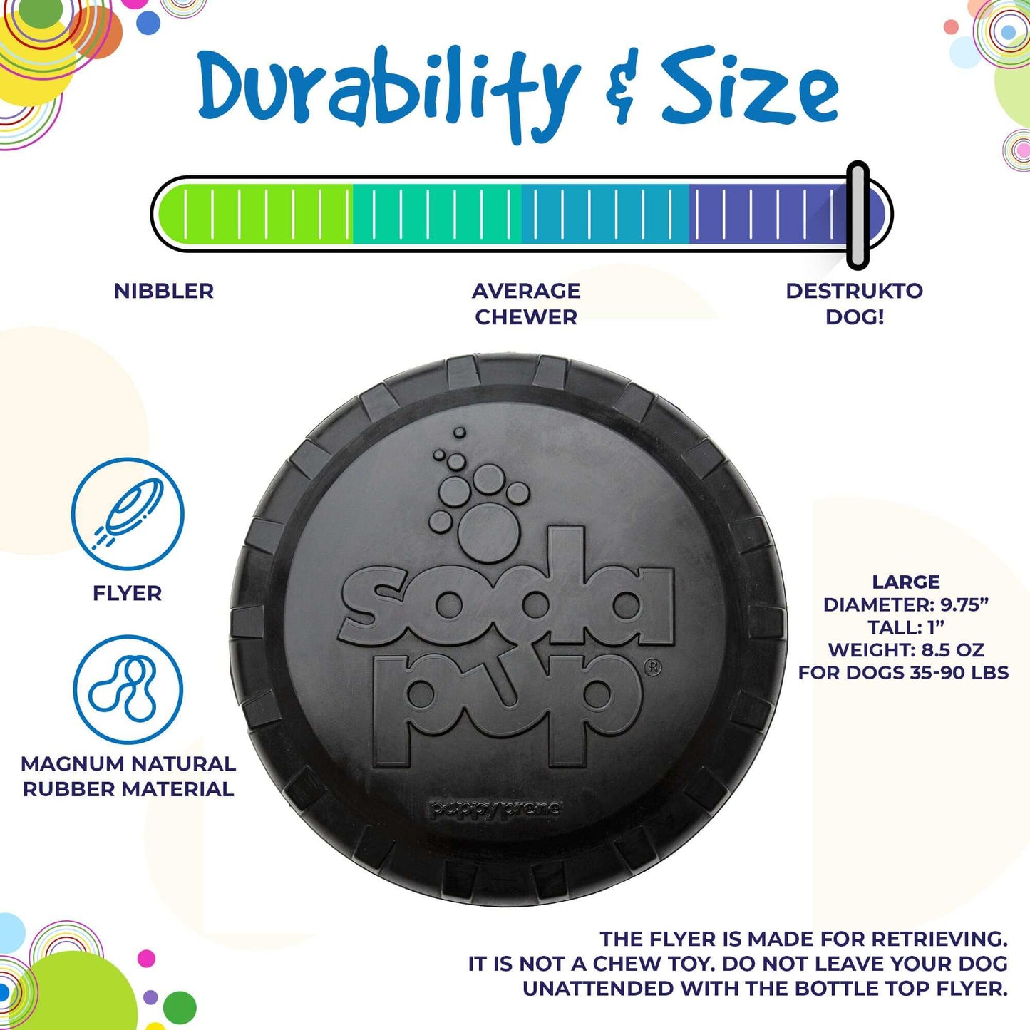 Magnum Bottle Top Flyer large black rubber dog frisbee durable for aggressive chewers