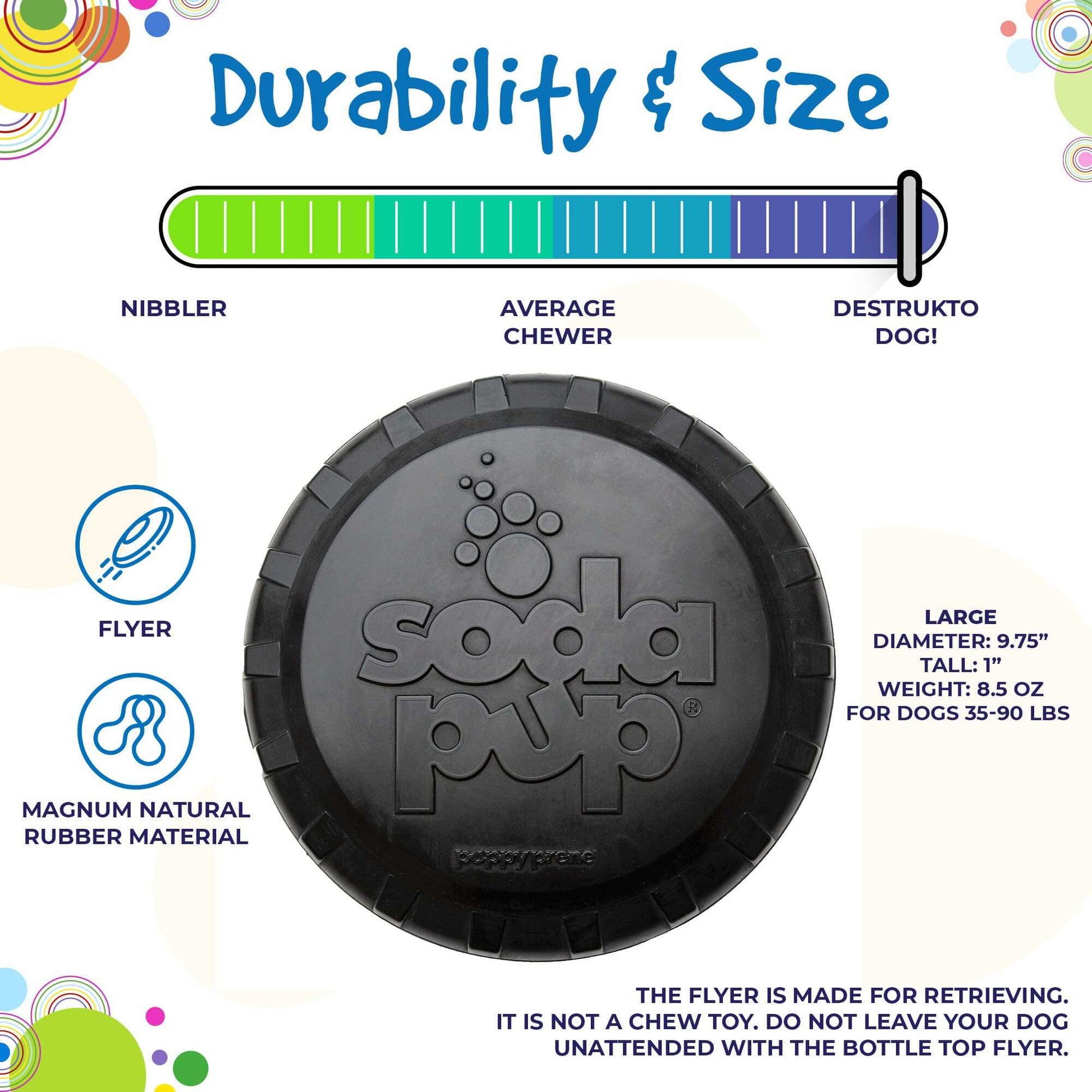 Magnum Bottle Top Flyer large black rubber dog frisbee durable for aggressive chewers