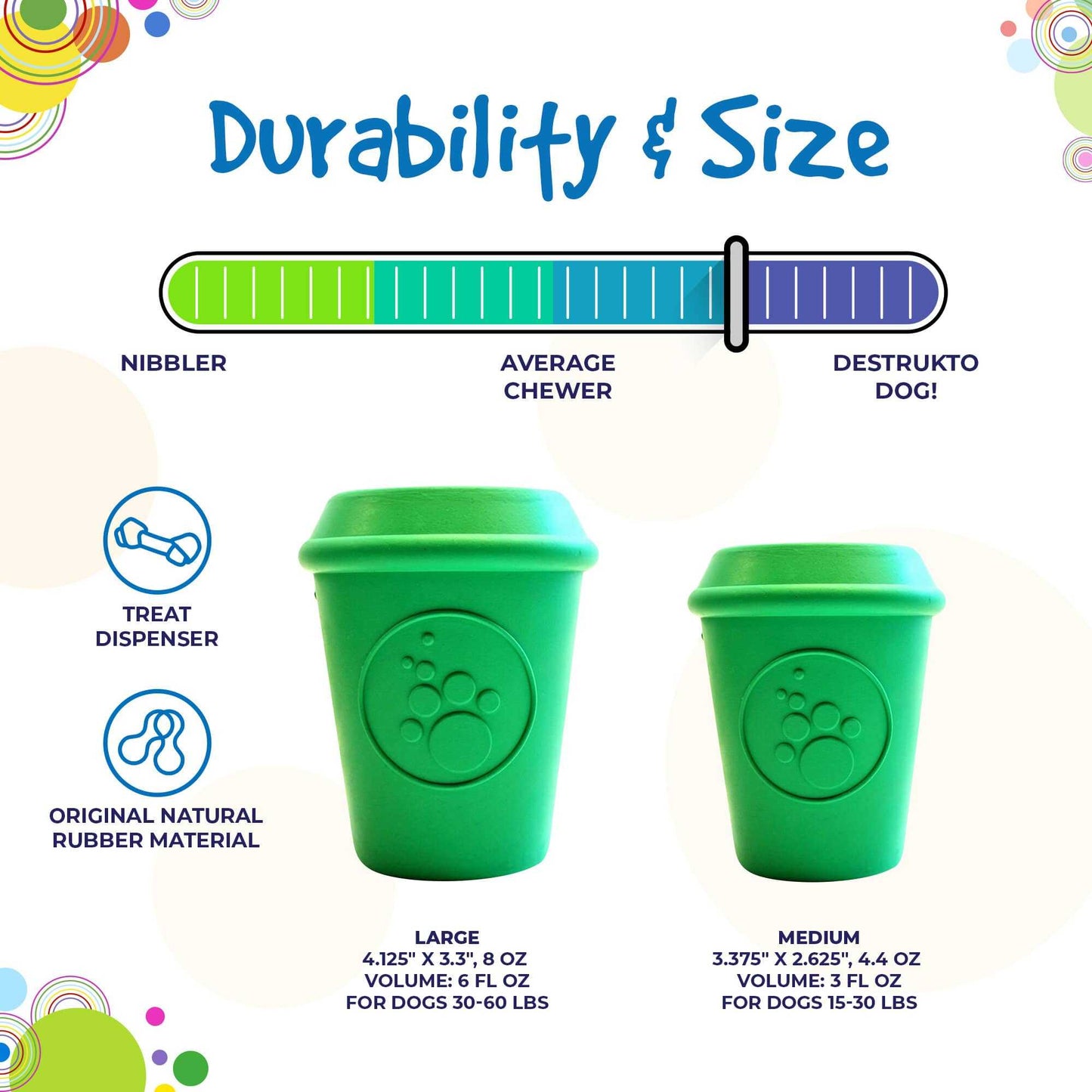 Coffee Cup eDispener Durable Rubber Chew Toy and Dog Treat Dispenser