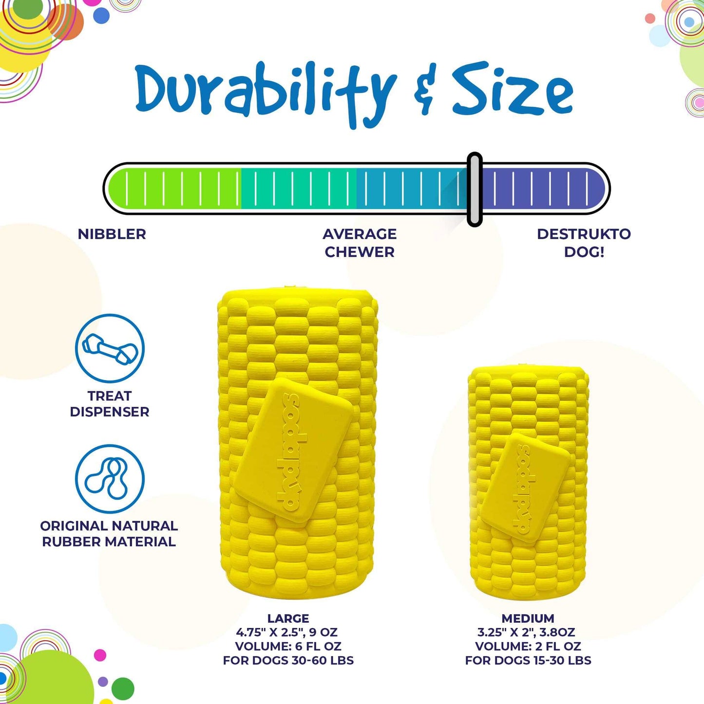 Corn on the Cob eDispenser Durable Rubber Treat Dispenser for Dogs