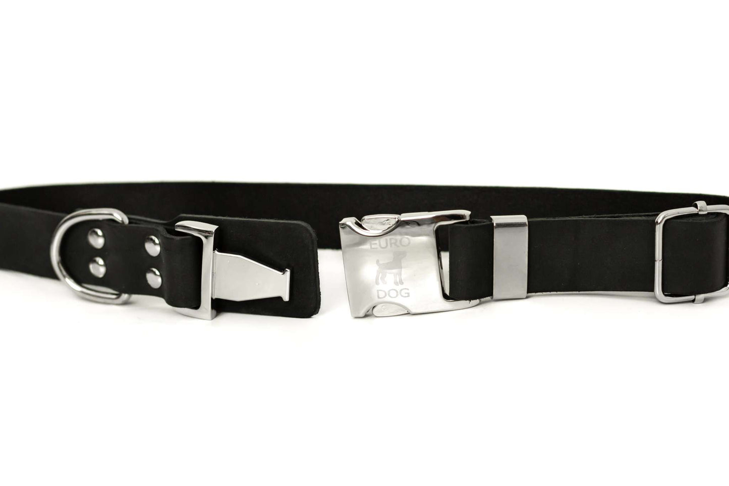 Modern Style Quick-Release Midnight Black Leather Dog Collar -USA Made