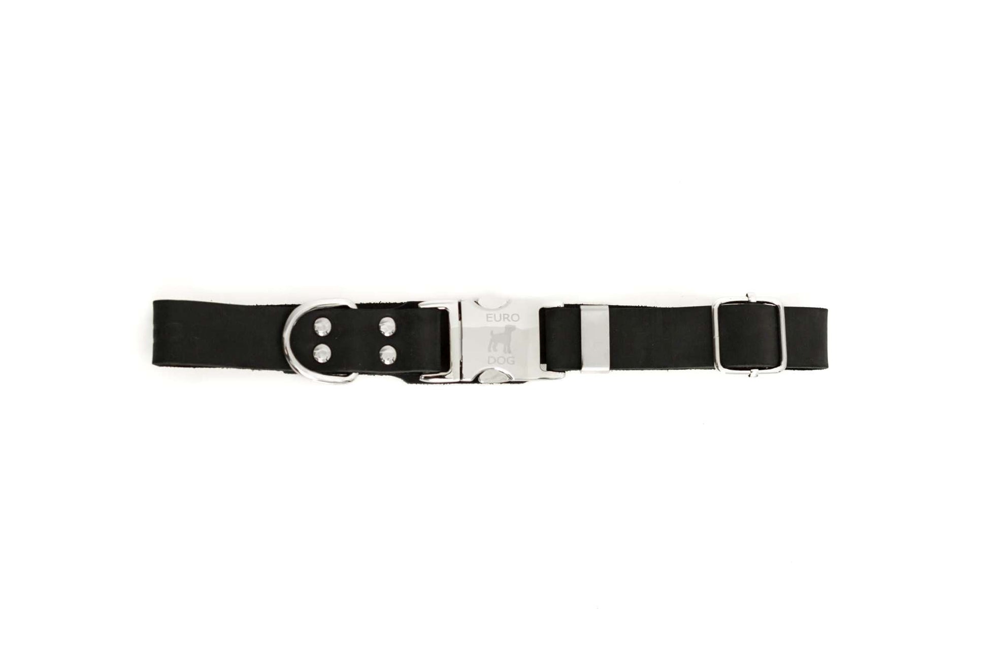Modern Style Quick-Release Midnight Black Leather Dog Collar -USA Made
