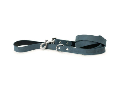 Modern Style Blue Jeans leather dog leash with extra d-ring and sleek design