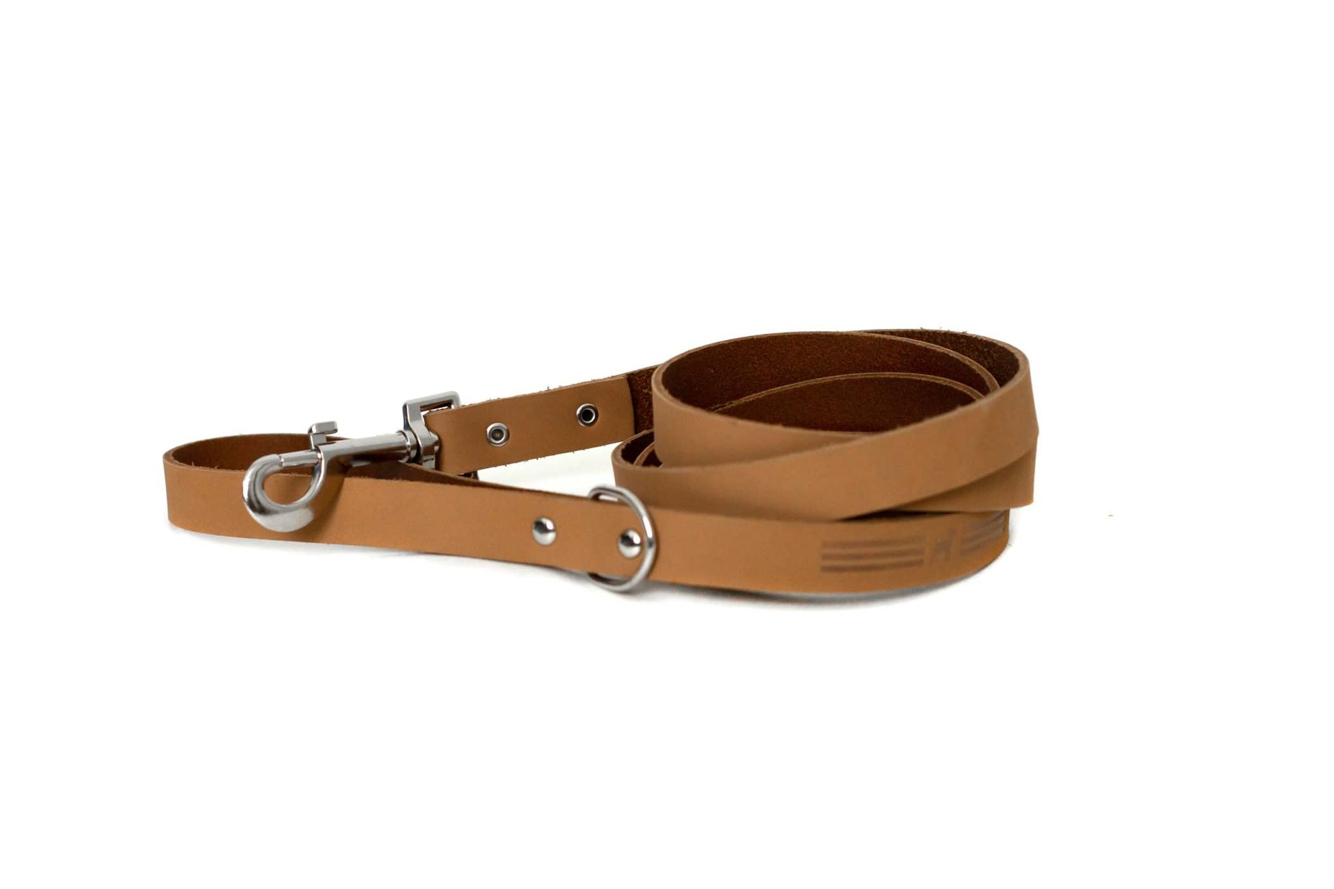Modern Style Khaki Leather Leash with extra d-ring and metal clasp for dogs