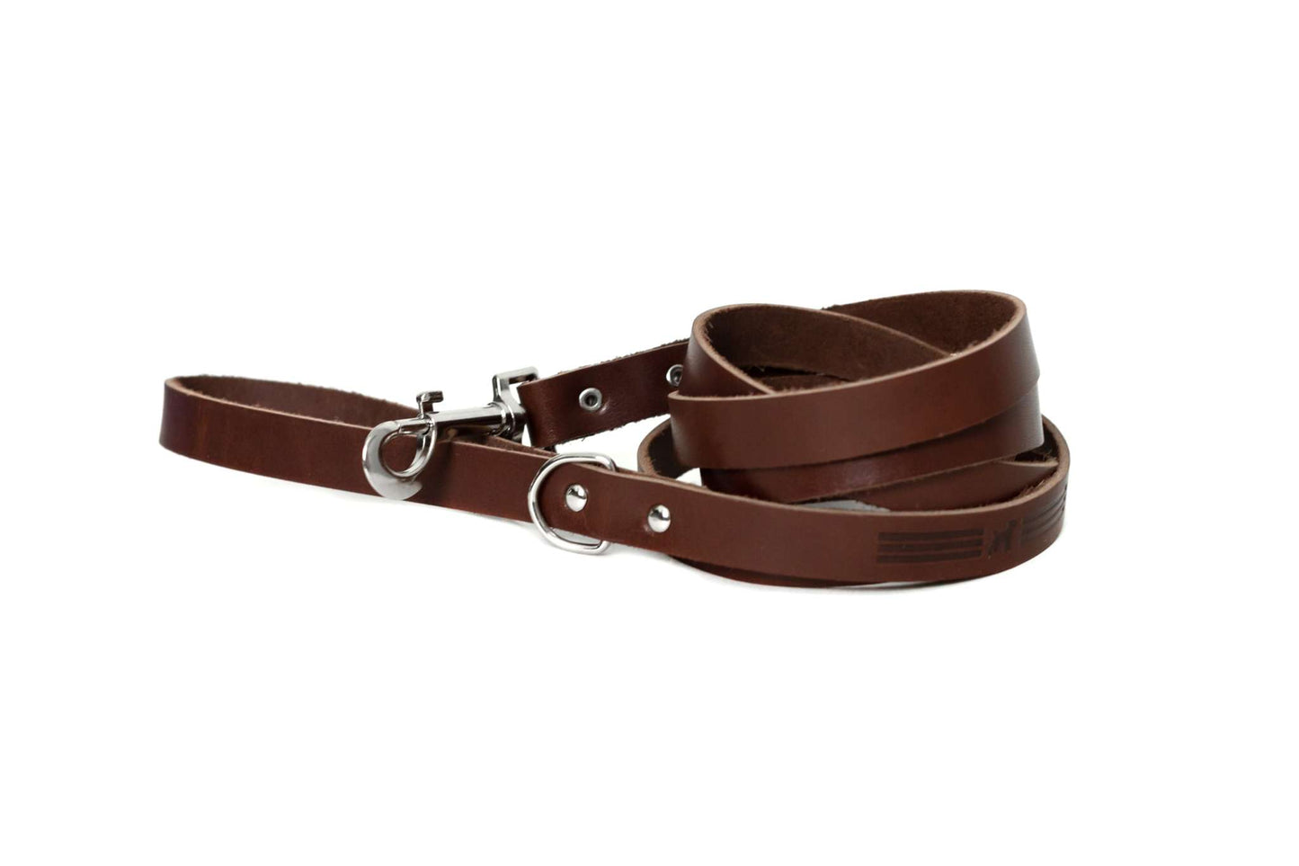 Modern style chocolate leather leash with extra d-ring and metal clasp for dogs