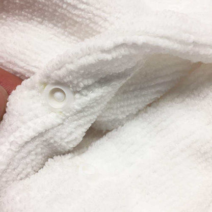 Soft white cotton bath robe with hood and snap button closure for pets