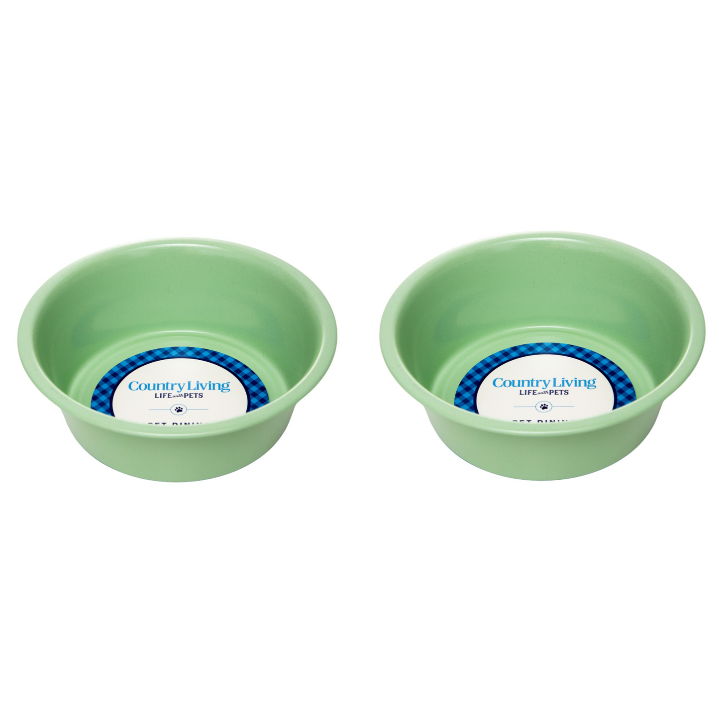 Country Living Set of 2 Coated Stainless Steel Heavy Dog Bowls in green with non-slip silicone feet for medium to large breeds