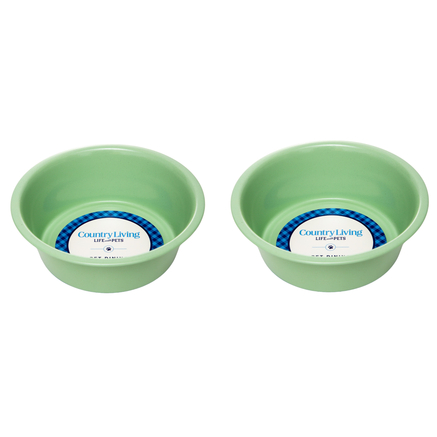 Country Living Set of 2 Coated Stainless Steel Heavy Dog Bowls in green with non-slip silicone feet for medium to large breeds