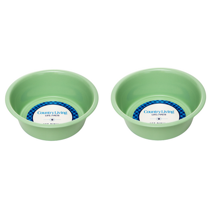 Country Living Set of 2 Coated Stainless Steel Heavy Dog Bowls in green with non-slip silicone feet for medium to large breeds