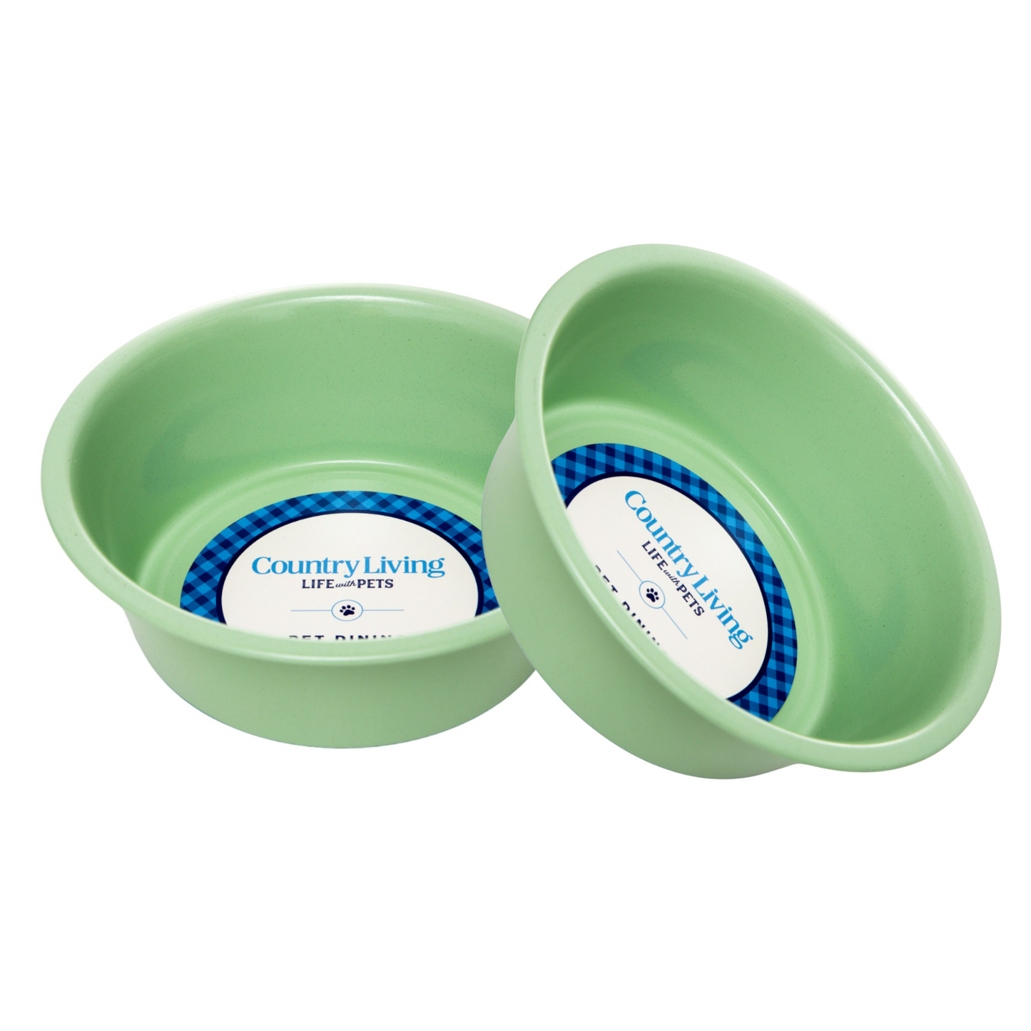 Country Living Set of 2 Coated Stainless Steel Heavy Dog Bowls in green with non-slip silicone feet for medium to large breeds
