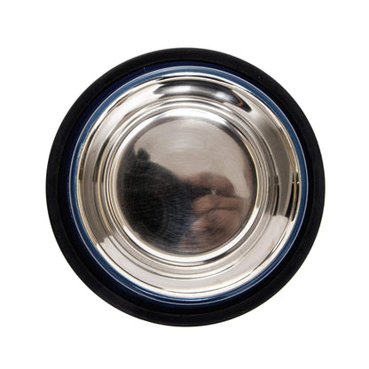 Country Living Set of 2 Ribbed Non-Slip Pet Bowls in Poseidon Blue with stainless steel interior and rubberized base
