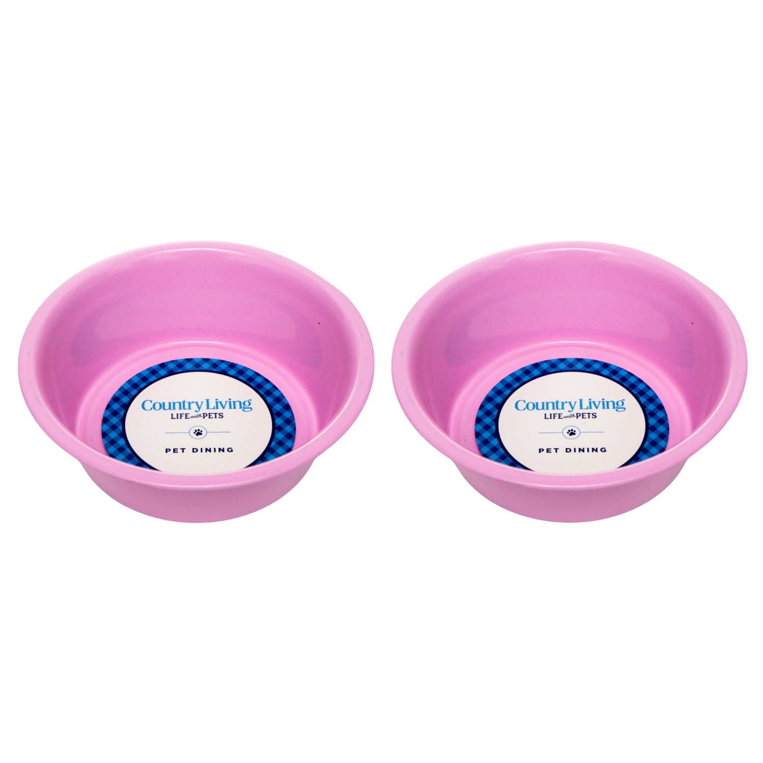Country Living Set of 2 coated stainless steel heavy dog bowls in pink with non-slip silicone feet for medium to large breeds