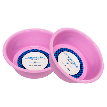 Country Living Set of 2 Pink Coated Stainless Steel Heavy Dog Bowls with Non-Slip Silicone Feet for Medium to Large Breeds