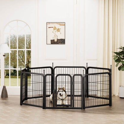 Black 8-panel dog fence portable indoor small dog pet playpen 24-inch high iron panels with door for puppies and small animals