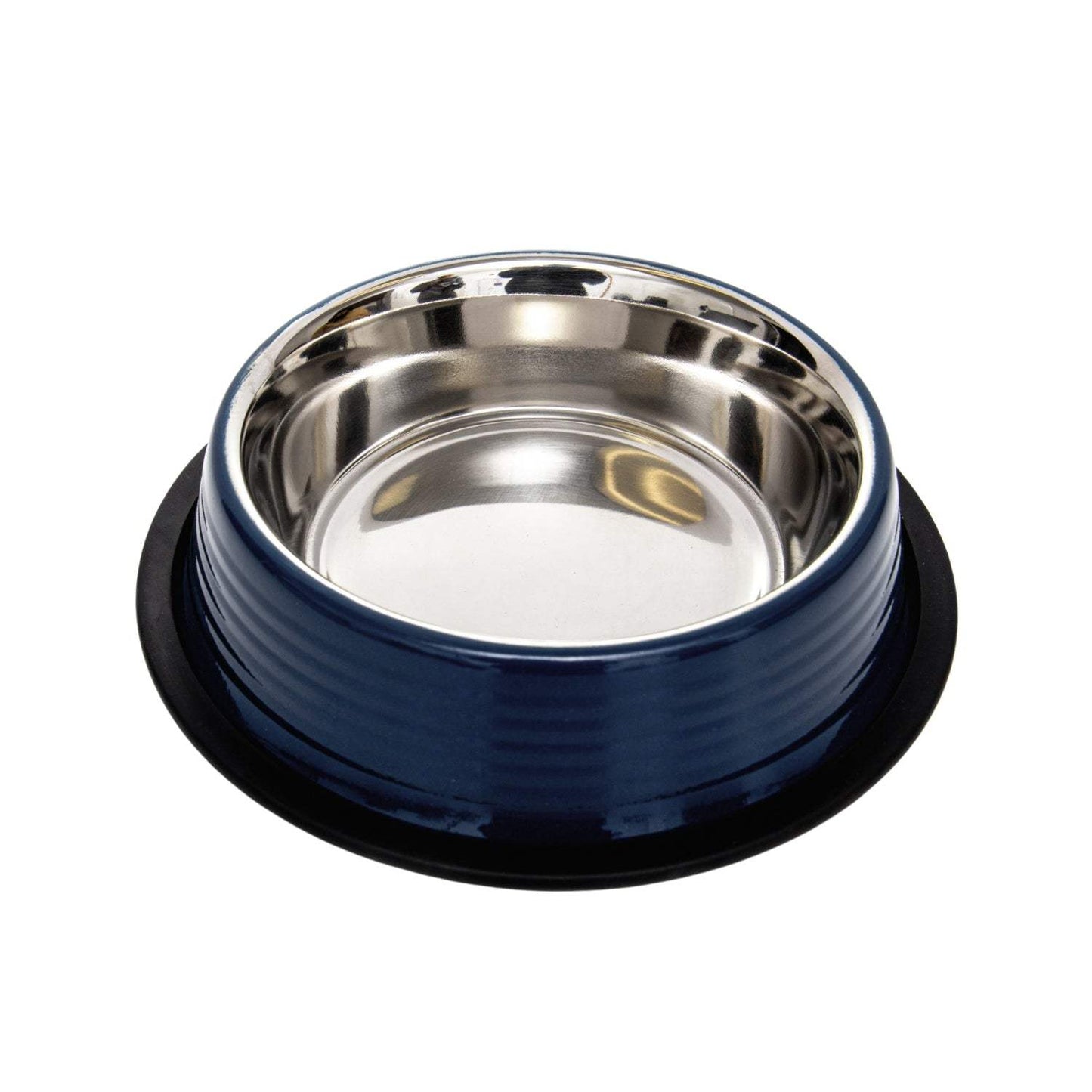 Country Living Set of 2 Ribbed Non-Slip Pet Bowls in Poseidon Blue with stainless steel interior and rubberized base