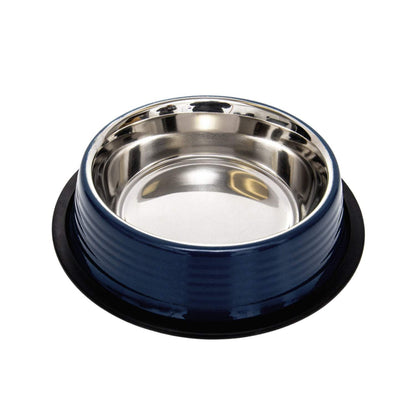 Country Living Set of 2 Ribbed Non-Slip Pet Bowls in Poseidon Blue with stainless steel interior and rubberized base