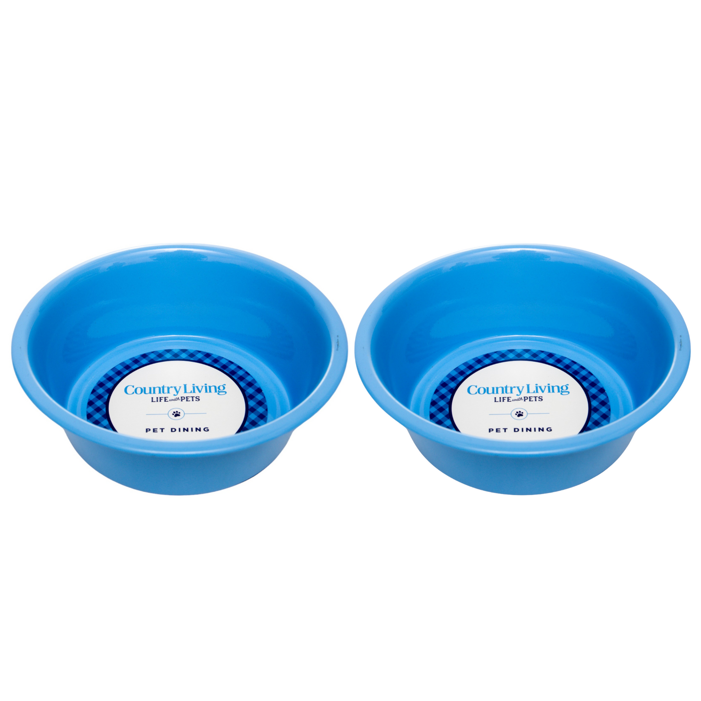 Country Living Set of 2 Coated Stainless Steel Heavy Dog Bowls in blue with non-slip silicone feet for medium to large breeds