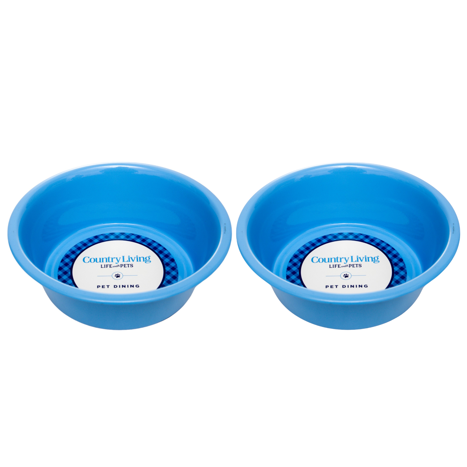 Country Living Set of 2 Coated Stainless Steel Heavy Dog Bowls in blue with non-slip silicone feet for medium to large breeds