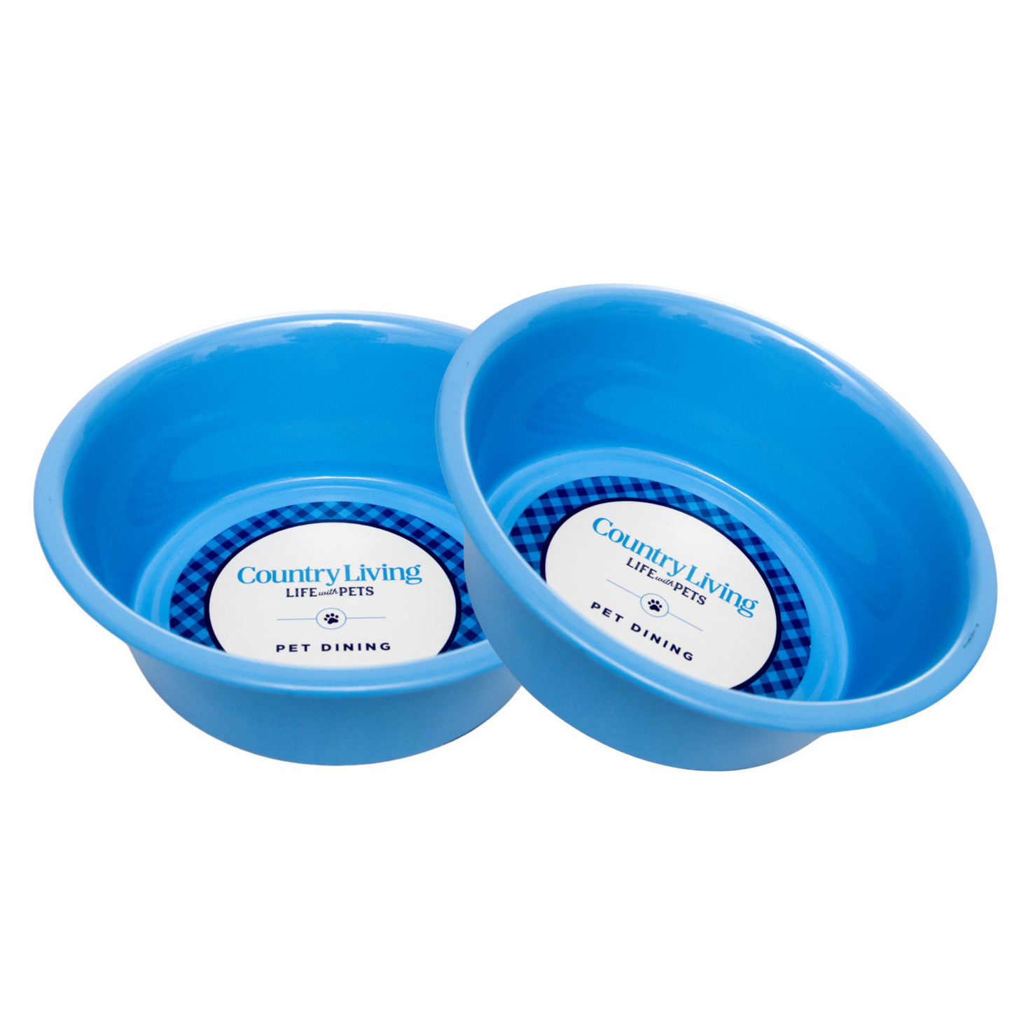 Country Living Set of 2 Coated Stainless Steel Heavy Dog Bowls in blue with non-slip silicone feet for medium to large breeds