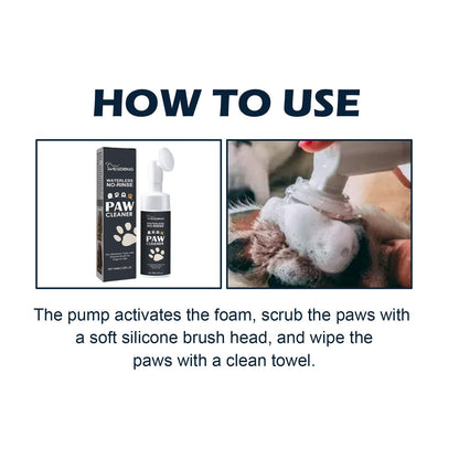 Pet paw cleaner bottle with foam, silicone brush, and towel for dog and cat paw cleaning and care