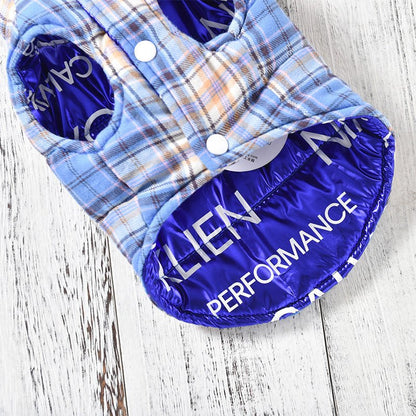 Blue plaid cotton dog clothes wear vest for autumn and winter small dogs and puppies