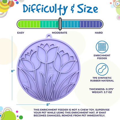 Purple tulip design enrichment lick mat for dogs with suction cups, 8-inch slow-feeding pet treat toy