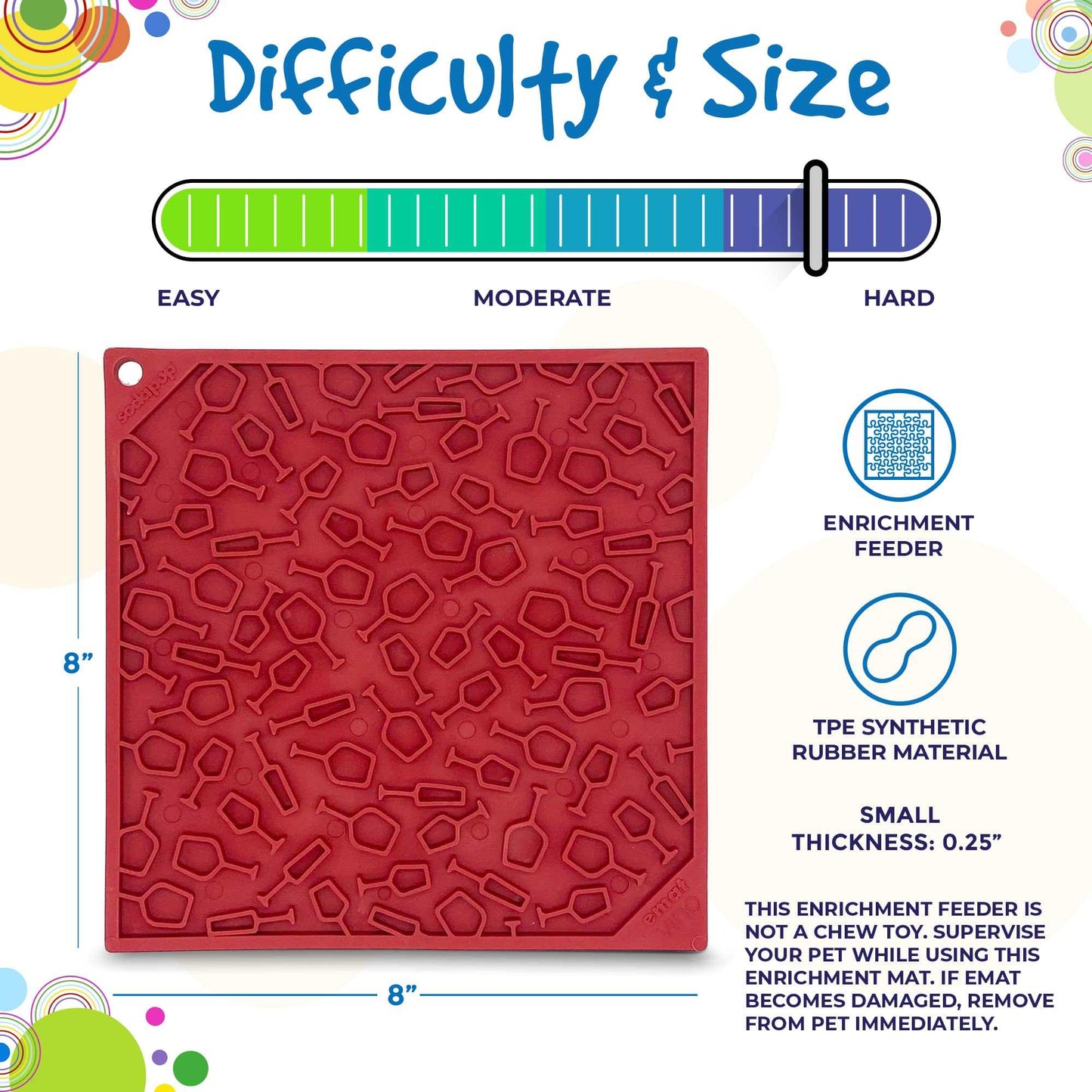 Vino Dog eMat enrichment lick mat with wine-inspired grape and vine texture, 8-inch red TPE synthetic rubber design for dogs and cats.