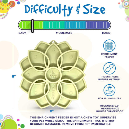 Mandala Softie eTray slow feeder dog bowl with suction cups, shallow pet food tray, soft TPE material, 8-inch size, mental enrichment feeder for all dog sizes