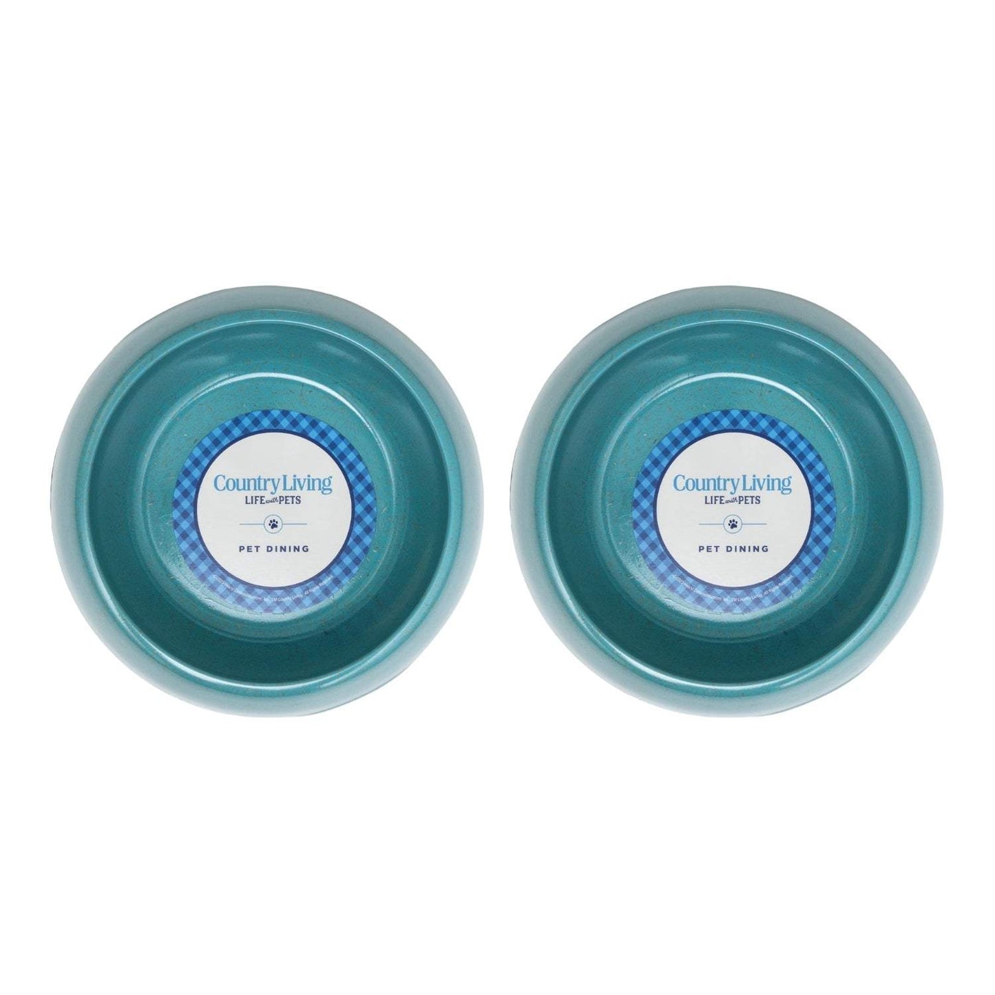 Country Living set of 2 teal blue natural fiber dog bowls with anti-skid base and ergonomic grip