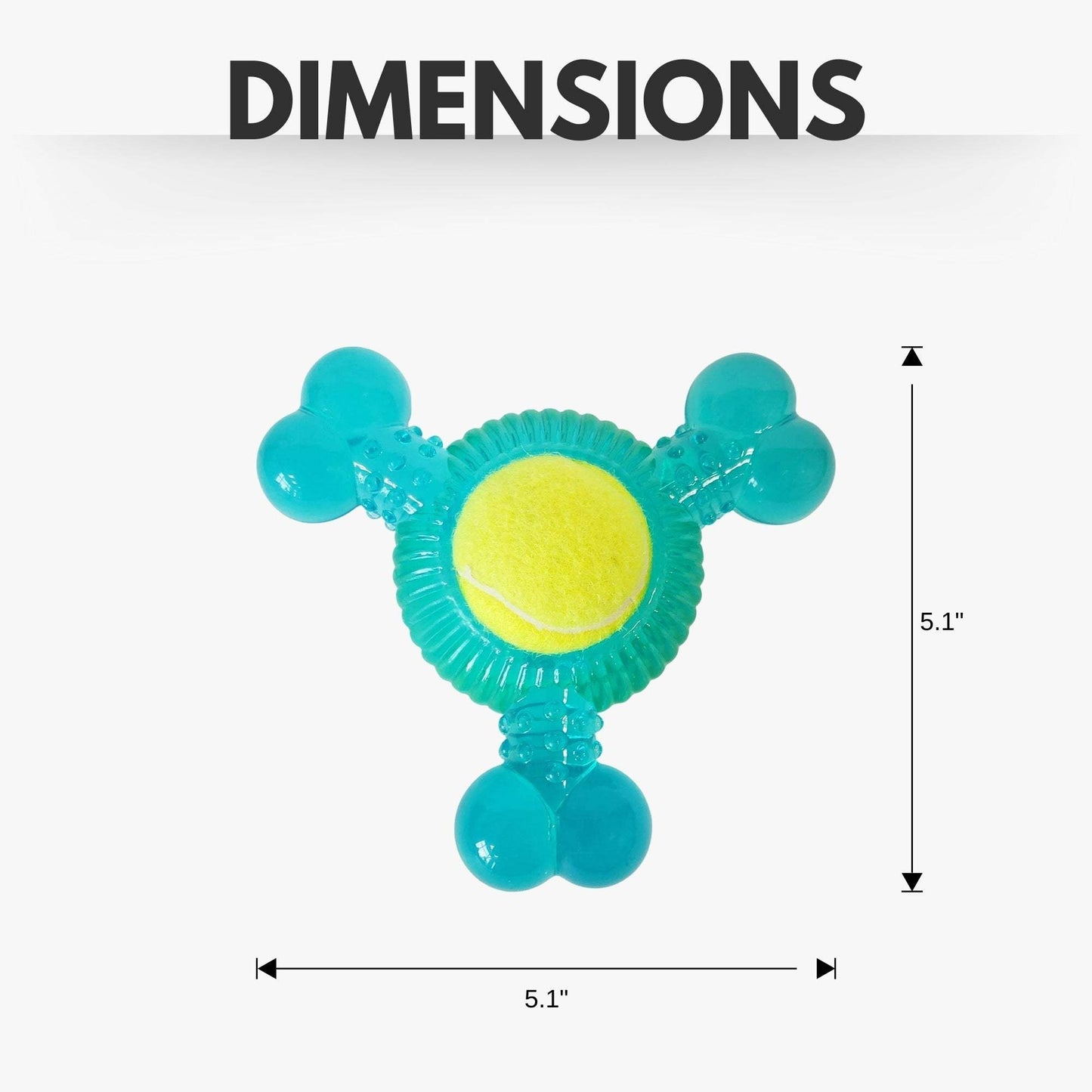 3-Bone TPR Chew Toy with removable squeaker tennis ball for dogs, durable rubber and textured design for dental health.