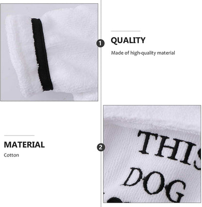 White cotton bath robe with hood for small and medium dogs, soft, absorbent, and quick drying.