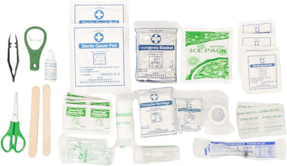 Country Living 50-Piece Pet Travel First Aid Kit with gauze pads, bandages, gloves, scissors, wipes, syringe, instant ice pack, and emergency blanket for pet safety and care on the go