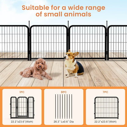 8-panel black iron dog fence 24 inch tall portable pet playpen for small dogs and animals