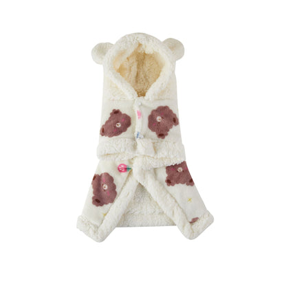 Pet Clothes Warm Thickened Flannel Hooded Shawl Pajamas