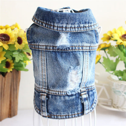 Dog Jean Jacket - Stylish Blue Denim Pet Coat & Vest for Small Dogs