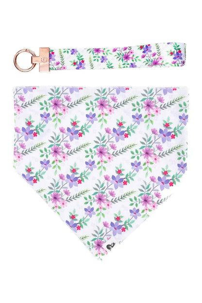 Wildflower Meadow Set floral dog bandana and matching wristlet keychain with paw print engraving