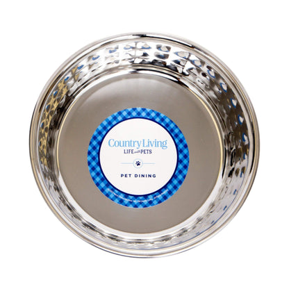 Country Living Set hammered stainless steel dog bowl with rose quartz finish, 64oz for extra large breeds