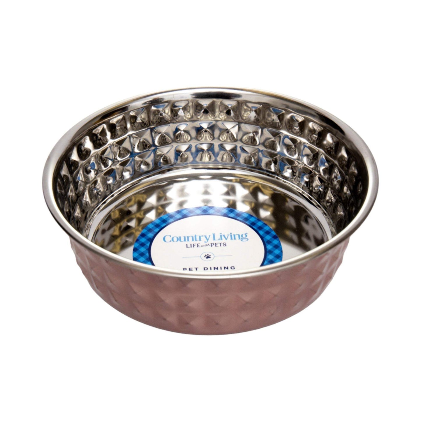 Country Living Set hammered rose quartz stainless steel dog bowl 64oz for extra large breeds