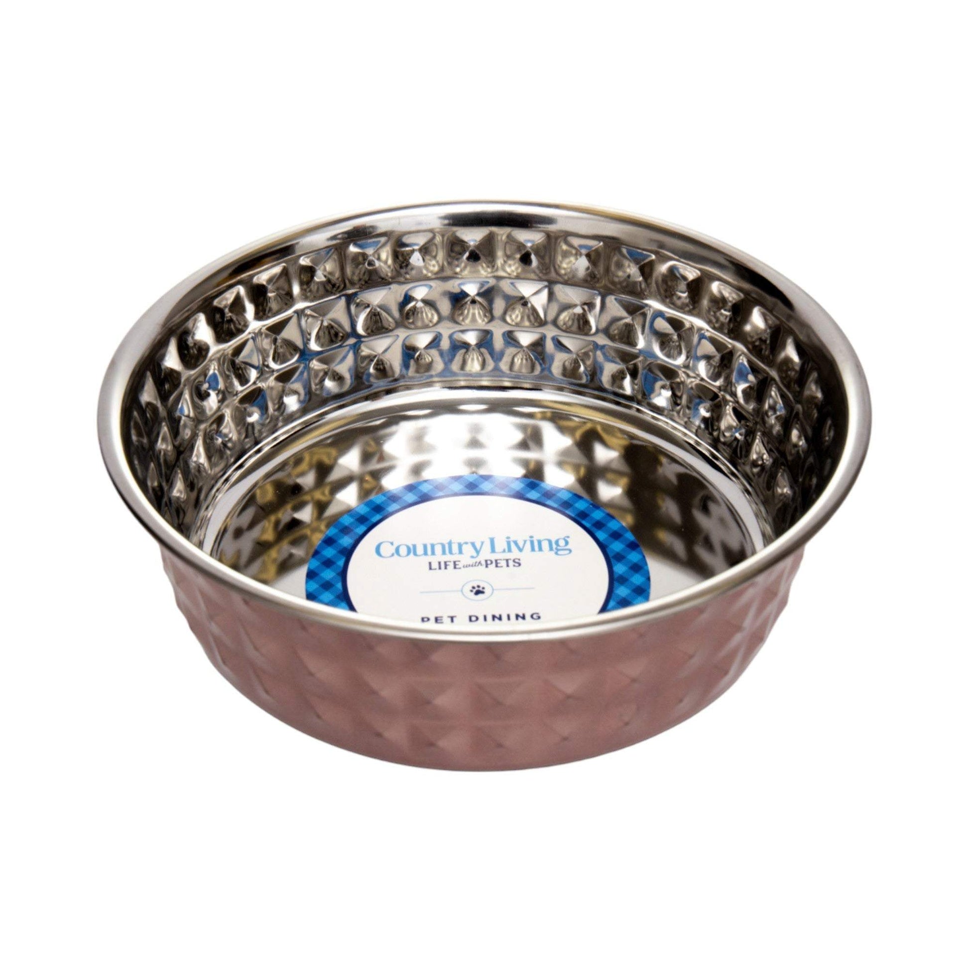 Country Living Set hammered rose quartz stainless steel dog bowl 64oz for extra large breeds