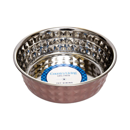 Country Living Set hammered rose quartz stainless steel dog bowl 64oz for extra large breeds