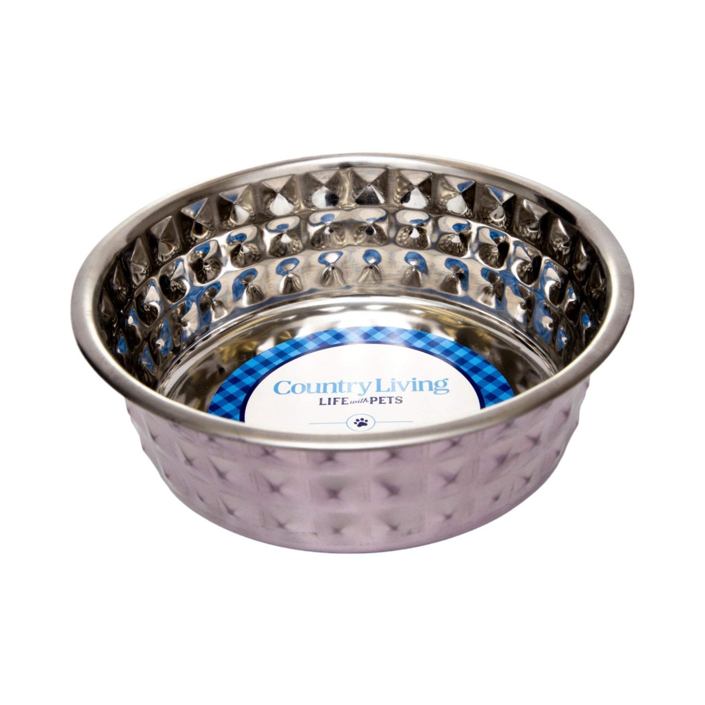 Country Living lavender hammered stainless steel dog bowl set of 2, durable, non-skid, dishwasher-safe pet bowls for medium to large dogs