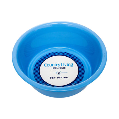 Country Living Set of 2 Coated Stainless Steel Heavy Dog Bowls in blue with non-slip silicone feet for medium to large dogs