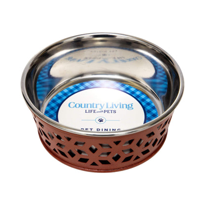 Country Living Set of 2 Stainless Steel Dog Bowls – Farmhouse Style